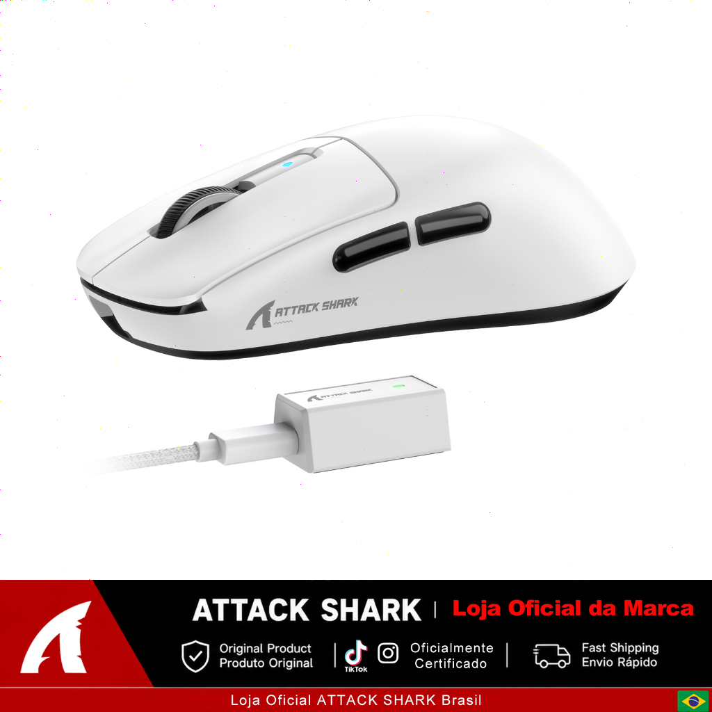 ATTACK SHARK R6 Mouse Gamer Sem Fio 38g, 42K DPI, PAW3950Max, 8KHz, Tri-Mode, USB-C