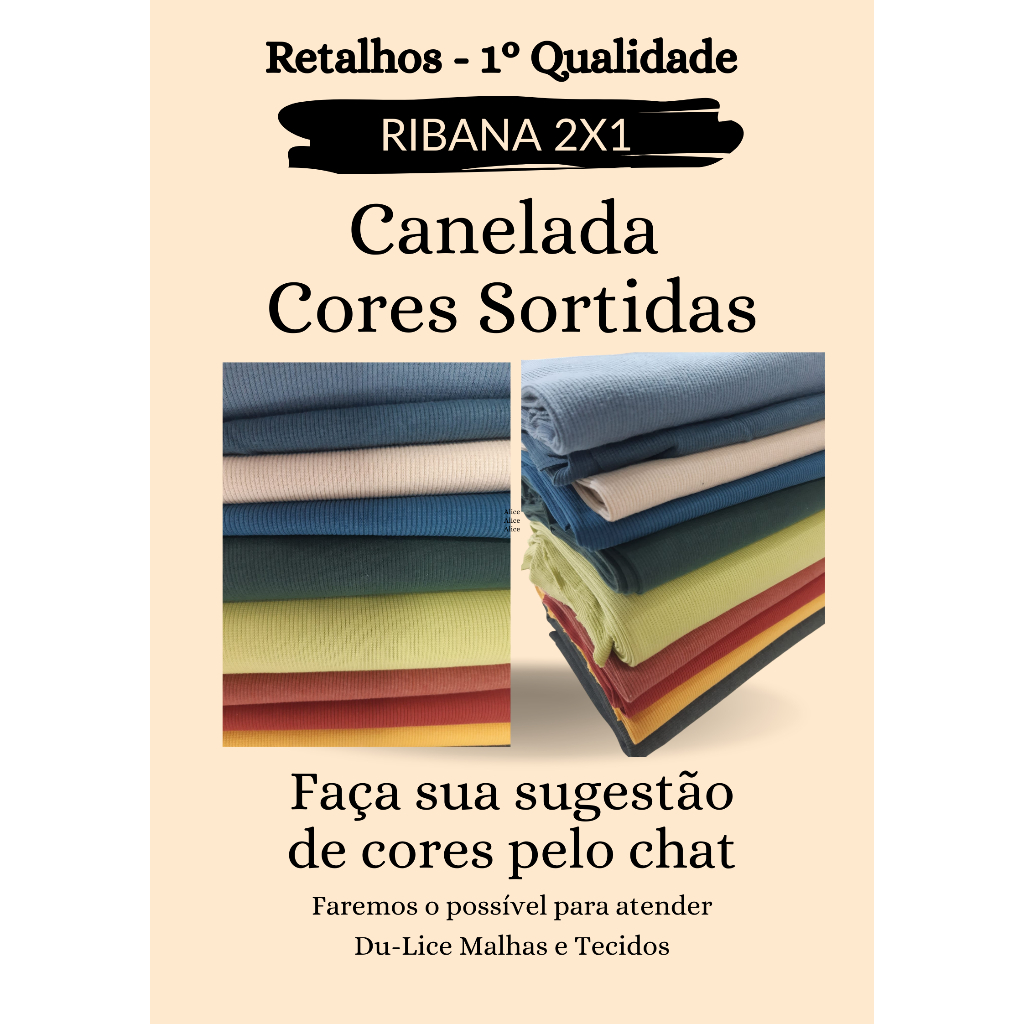 Retalhos de Ribana Canelada 2x1 - CORES SORTIDAS - Ideal para punhos e barras, regatinhas, vestidos, calças e mais.