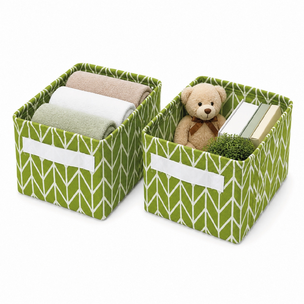 Kit 2 un Cesto Organizador Dobrável Linho Multiuso Para Roupas Brinquedos Nicho Decorativo | VERDE