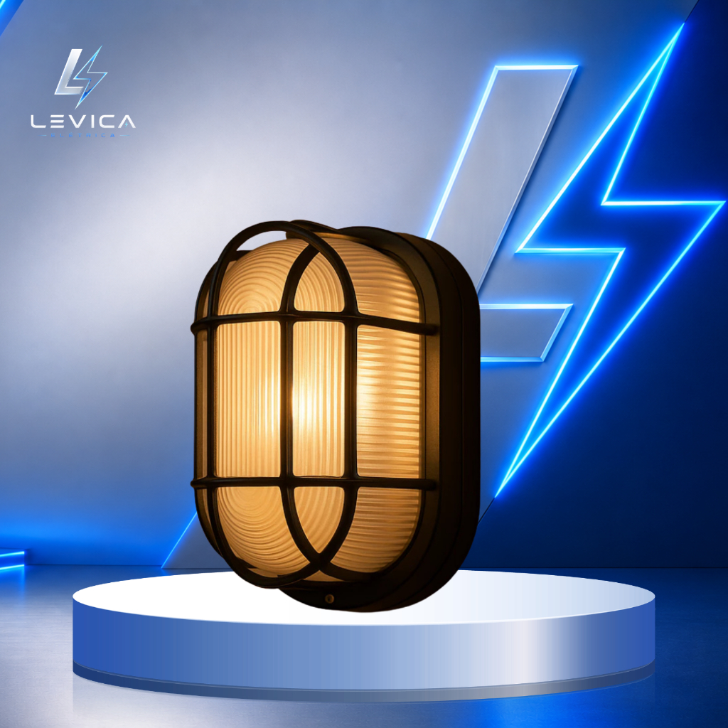 Arandela Oval LED E27 IP65 Preta – Luminária Externa Bivolt de Alta Qualidade | Levica Elétrica