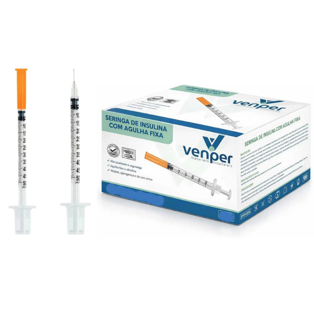 Seringa 0.5ml C/ Agulha Fixa 6x0,25mm Ultrafina Kit Até 50 Unidades
