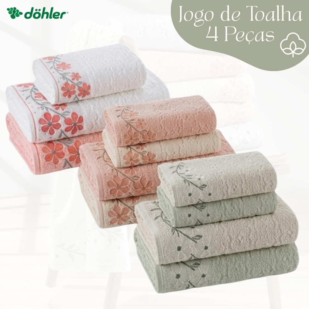Jogo de Toalha Dohler 4 Peças de Algodão Banho e Rosto Super Macia Felpuda Ótima Absorção Eva