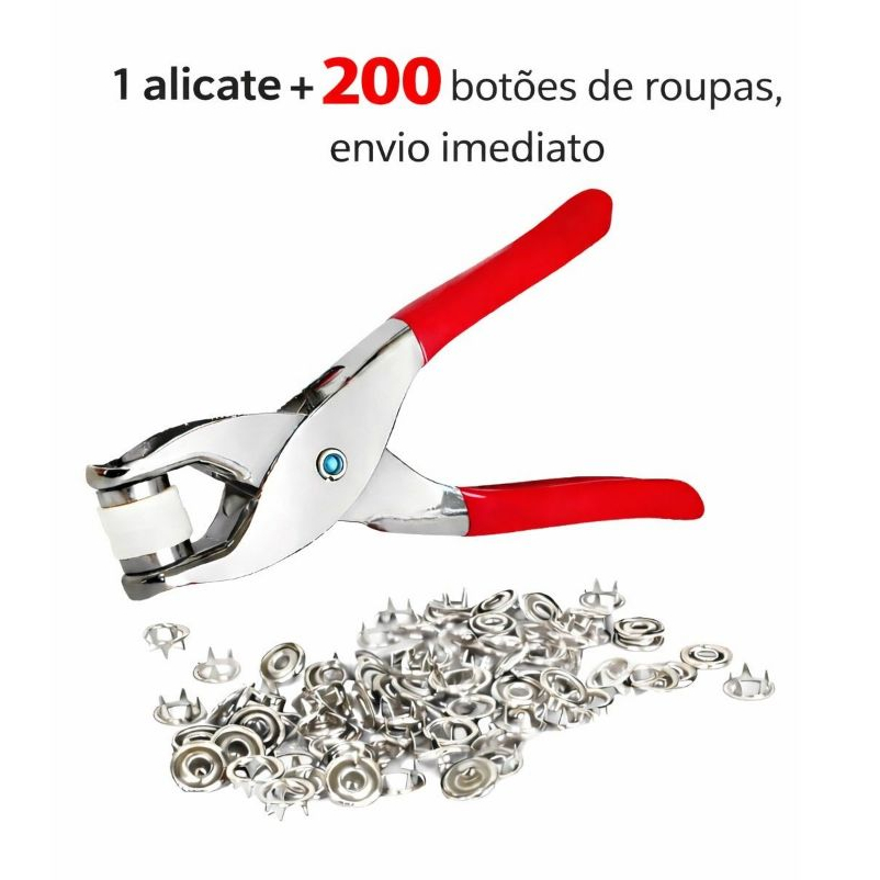 Alicate Aplicador Para Botão De Metal De Pressão Roupa Bebe com 200  botões de roupas