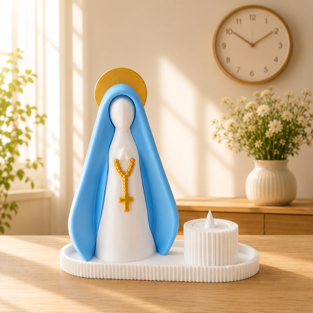 Imagem de Nossa Senhora com Vela Decorativa | Peça Religiosa para Oratório e SalaImagem de Nossa Senhora com Vela Decora