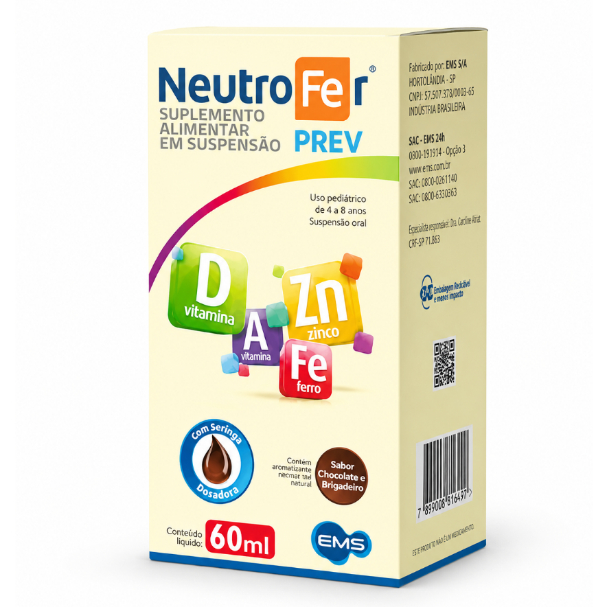 Neutrofer Prev 60ml Polivitamínico Infantil Ferro Vit A D Zinco Seringa Dosadora