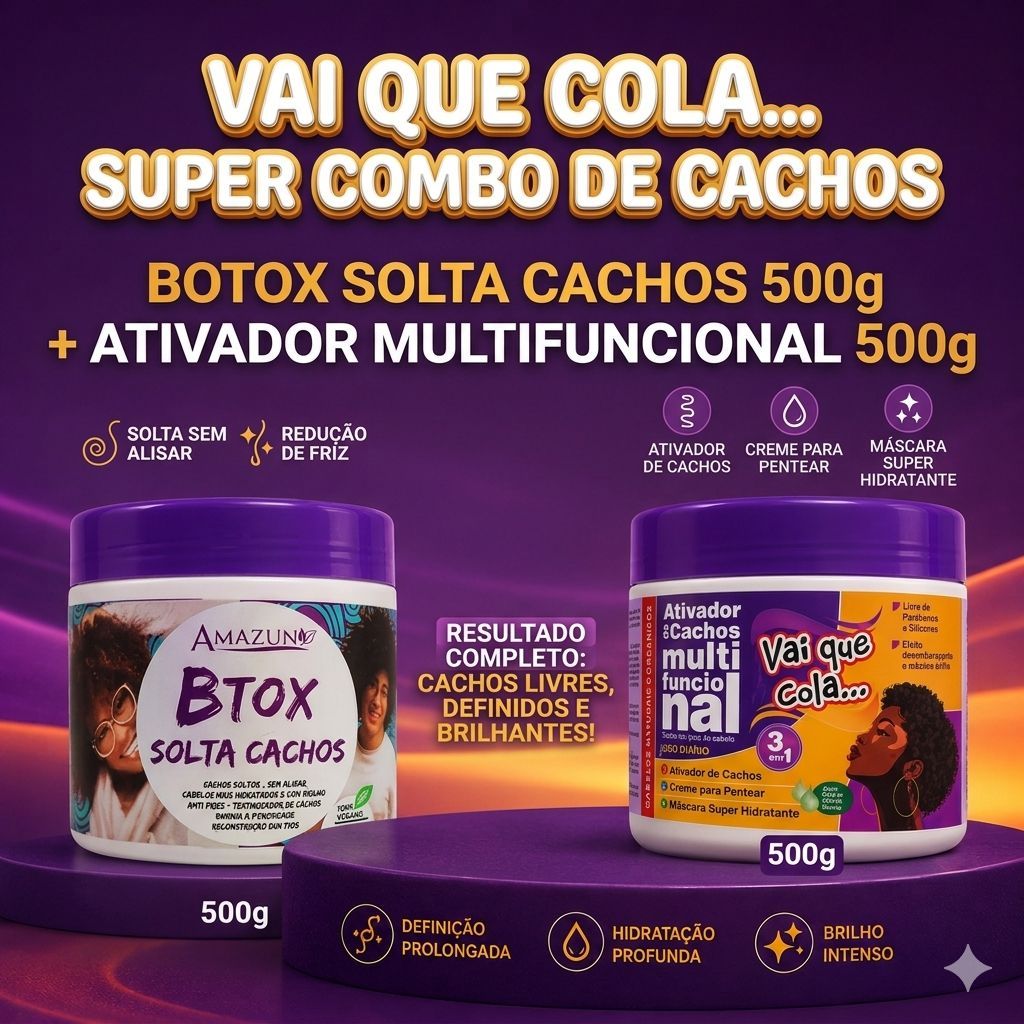 Kit  Btox Solta Cachos Anti Frizz  Amazun 500g + Ativador Multifuncional Solta Cachos 500g