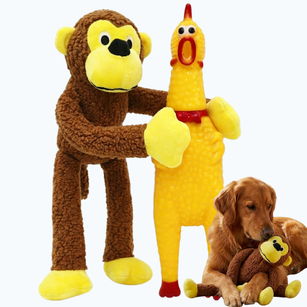 Kit 2 Brinquedo Pet Pelucia Macaco Frango Galinha Grande Cão 40cm