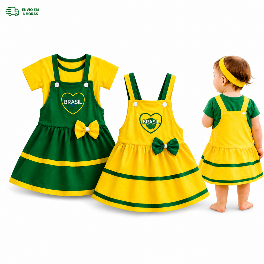 Vestido Bebê Brasil Copa do Mundo 2026 Roupa Infantil Torcida Seleção Brasileira Menina