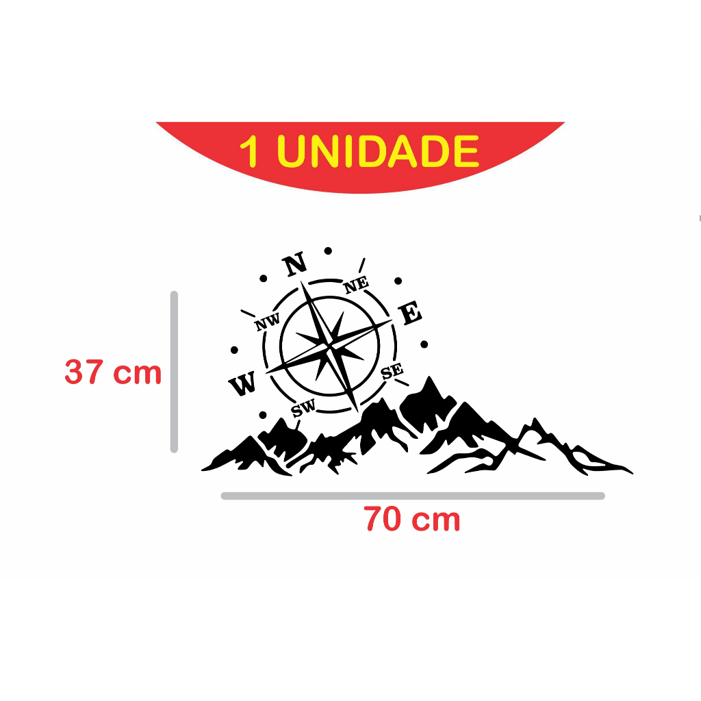 Adesivo Rosa Dos Ventos Montanhas Off Road Caminhonete Jeep Suv Motorhome - tamanhos