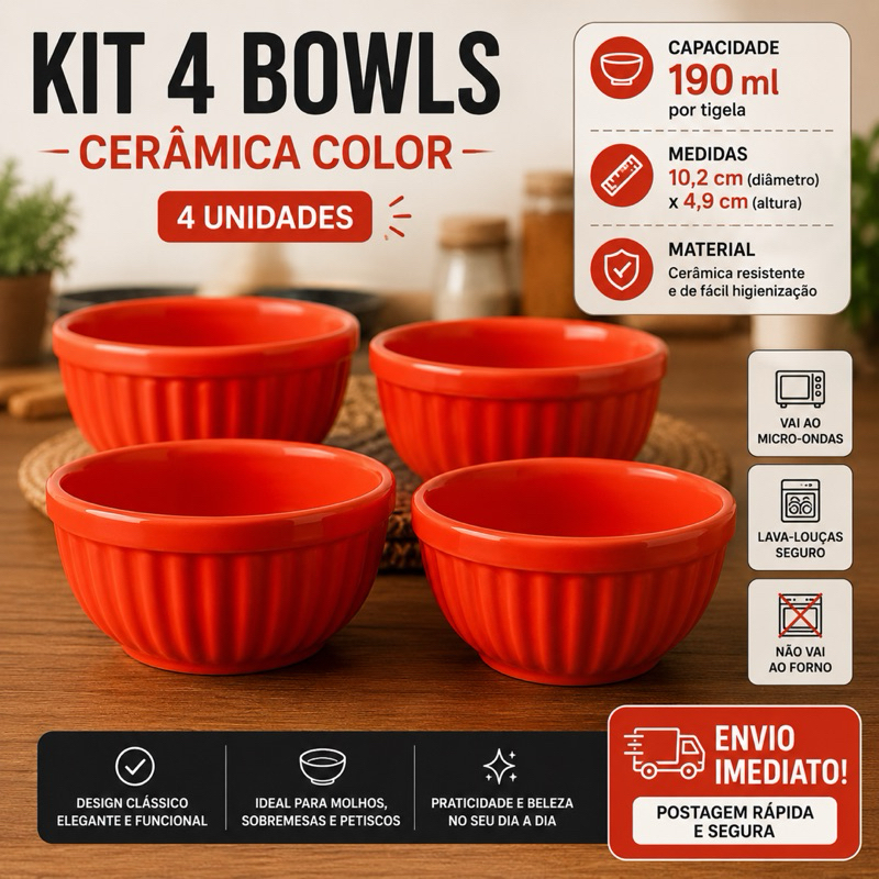 Kit 4 Und Cambuca Bolw Sopeira Pastas Molhows Doces  Tigela 190ml Itália Cerâmica 190ml Resistente