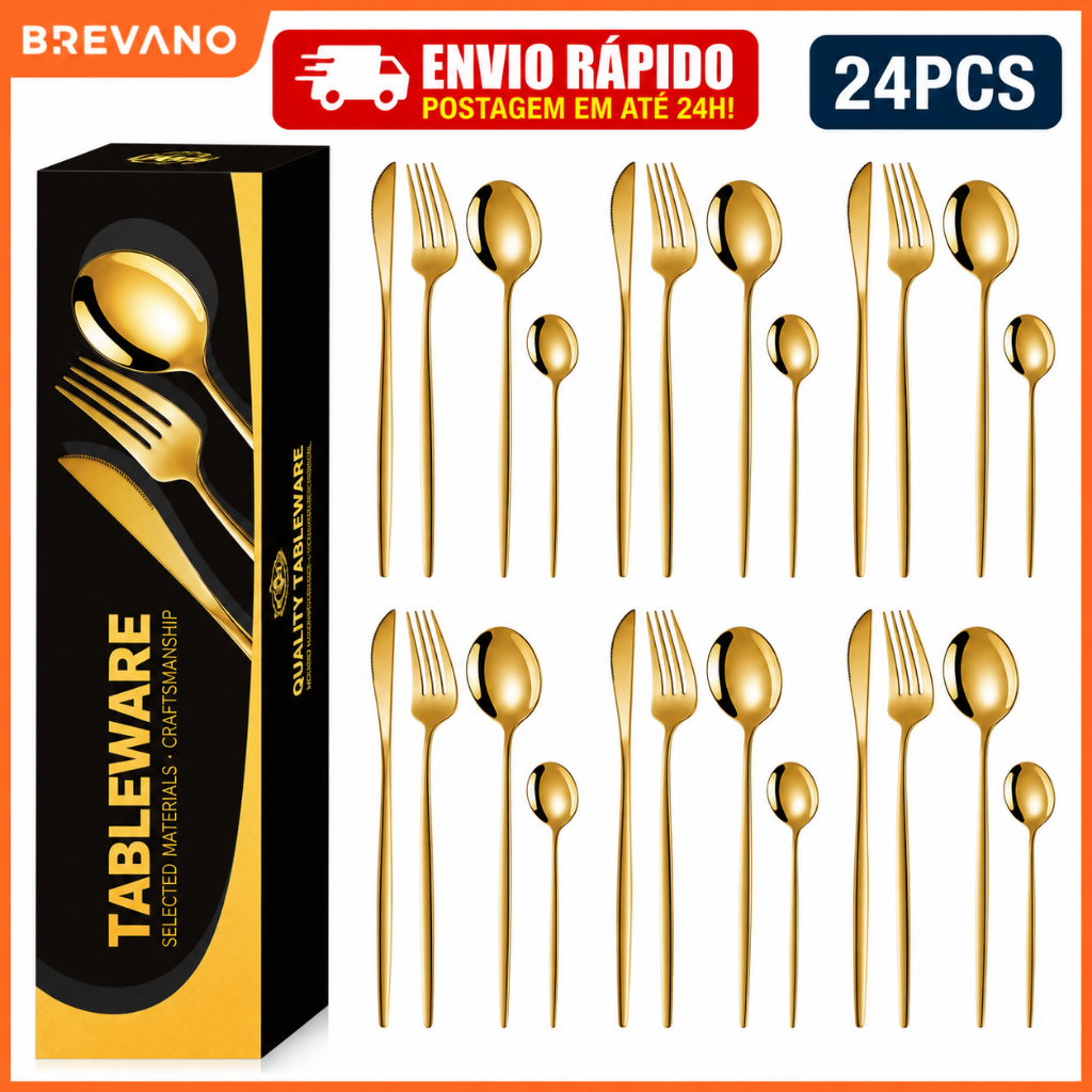 24 Kit Jogo De Talheres Inoxidável 416 Suprimentos De Cozinha Talheres de Dourados Talheres