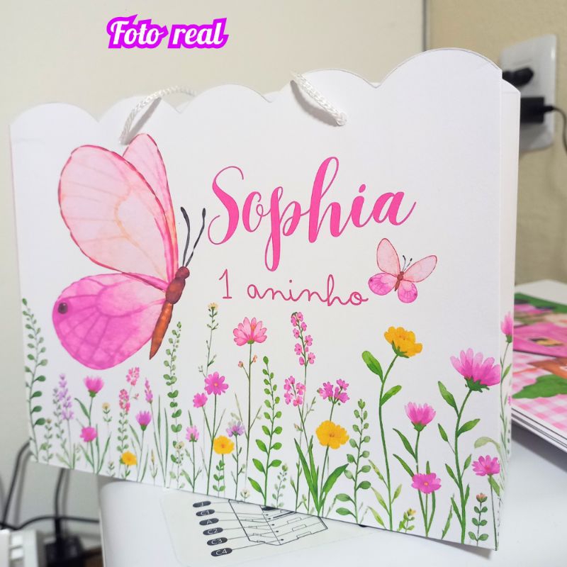 10 Sacolinhas Personalizadas Festa Jardim das Borboletas ( 20x15x7cm)