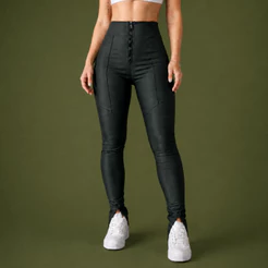 Calça legging Com Zíper Frontal e Nas Barras Tipo Montaria