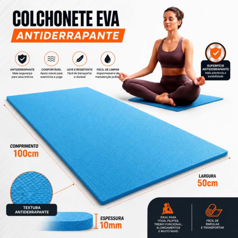 Colchonete Eva Azul 50x100cm 10mm Ideal para proteção Infantil Tapete Macio para Crianças e Bebê e Proteção do seu Pet
