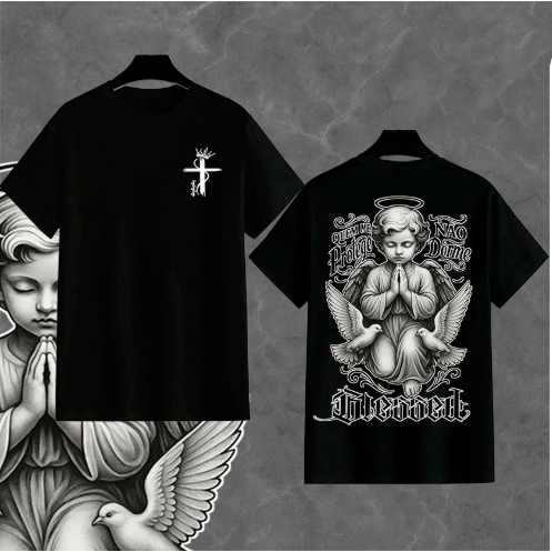 LANÇAMENTO: Camiseta "Anjo BLESSED" - 30.1 Algodão, Estampa Elegante e Visual Imponente