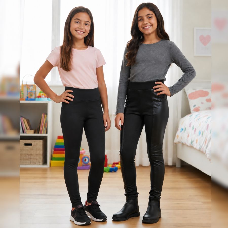 Kit 2 Calças Legging Suplex Peluciada - Legguing com Detalhe em Cirrê e Legguing Lisa - Leg menina inverno moda kids