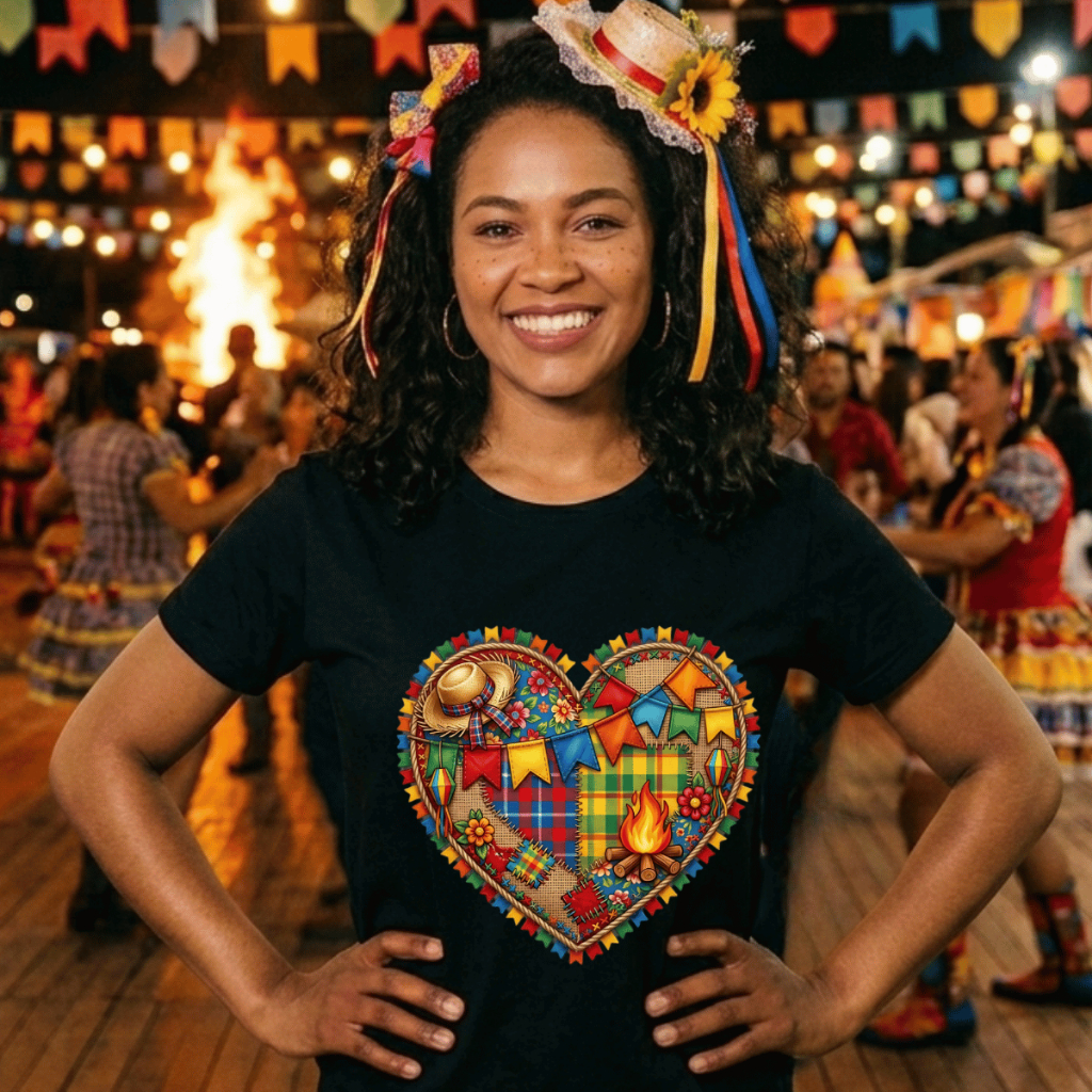 Camiseta Personalizada Coração Junino - 100% Algodão - Conforto e Estilo - Unissex