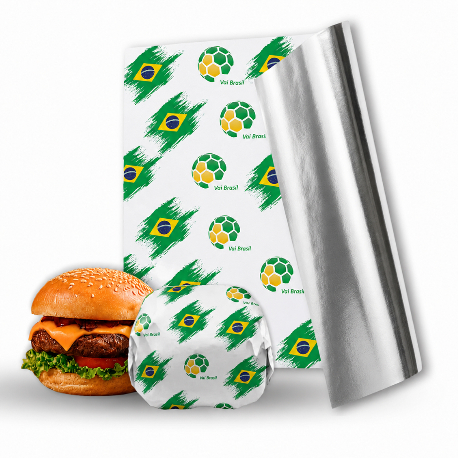 Papel Acoplado Anti Gordura Delivery 30x38 Kits Estampados Vai Brasil Copa Do Mundo Futebol Acoplado