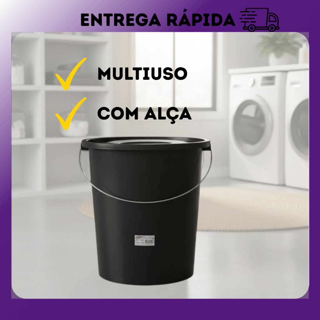 Detalhes do Balde Multiuso Com Alça 30 Litros Plastico Lavanderia Redondo Lava Roupas Construção Organização 30L