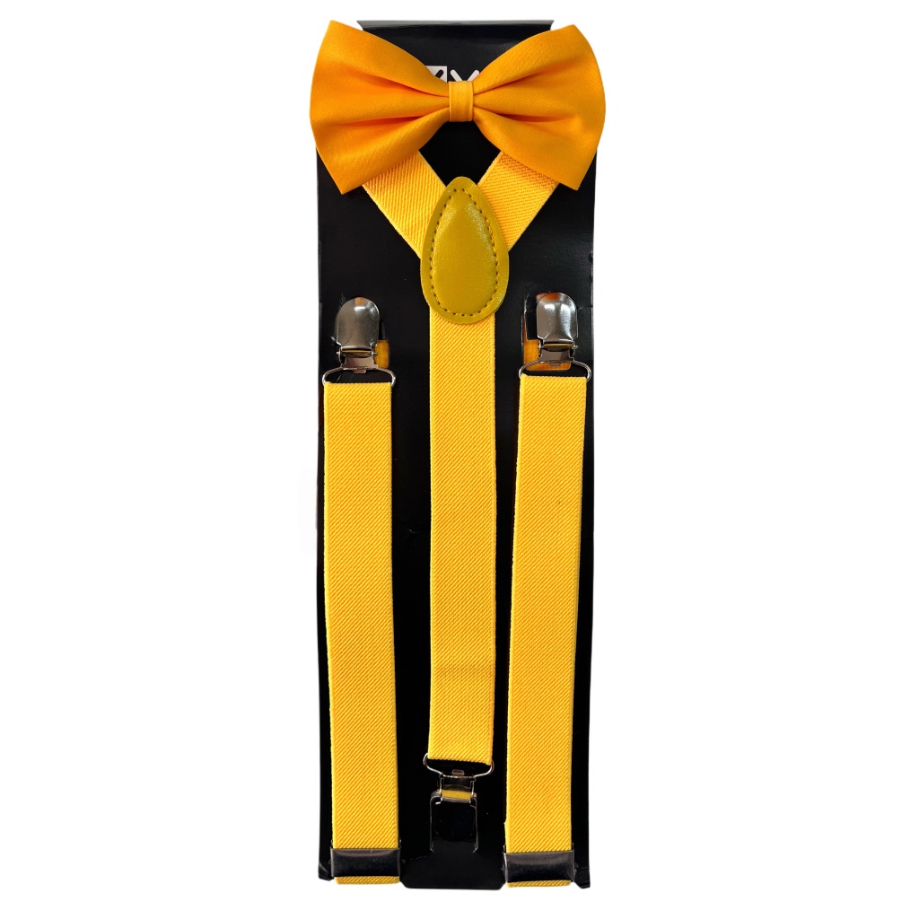 Suspensório e Gravata Borboleta Amarelo Tamanho Adulto Casamentos Eventos Formatura