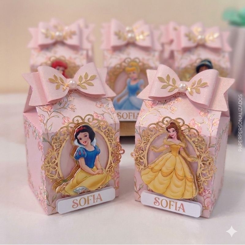 kit festa Caixa Personalizada Princesas Luxo Princesas da Disney 3D| 15 unidades Lembrancinha Festa Infantil