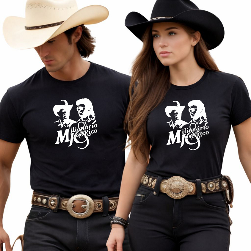 Camiseta Casal Country Estampada MIlionario E Jose Rico Moda Country 100% Algodao Premium