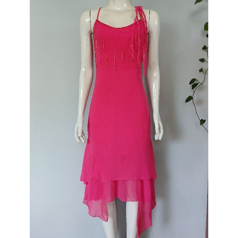Vestido Rosa Coquette Retrô Assímetrico Moda Brechó