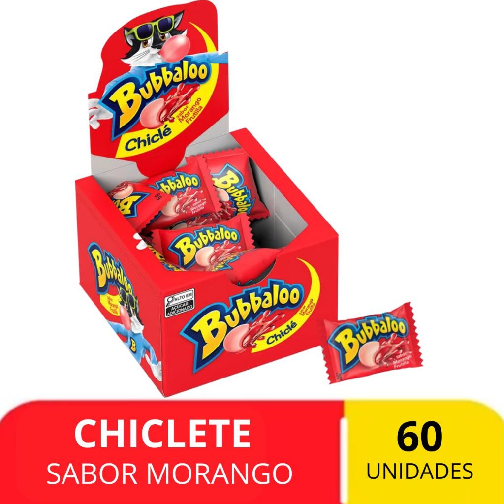 Chiclete Bubbaloo Sabor Morango 5g Caixa Com 60 Unidades