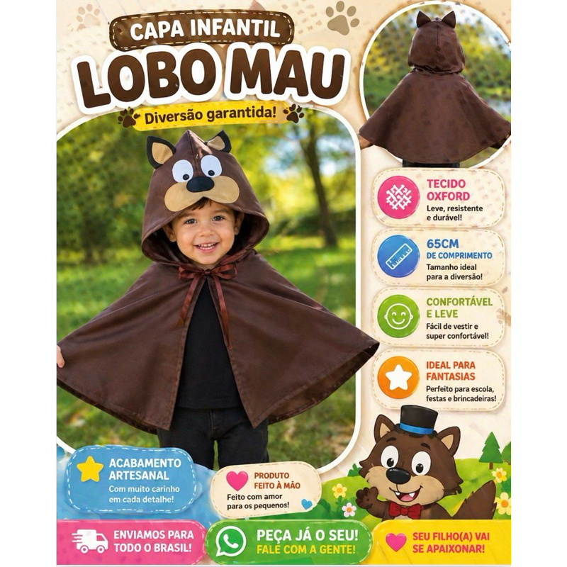Capa Infantil Lobo Mau - CHAPEUZINHO VERMELHO