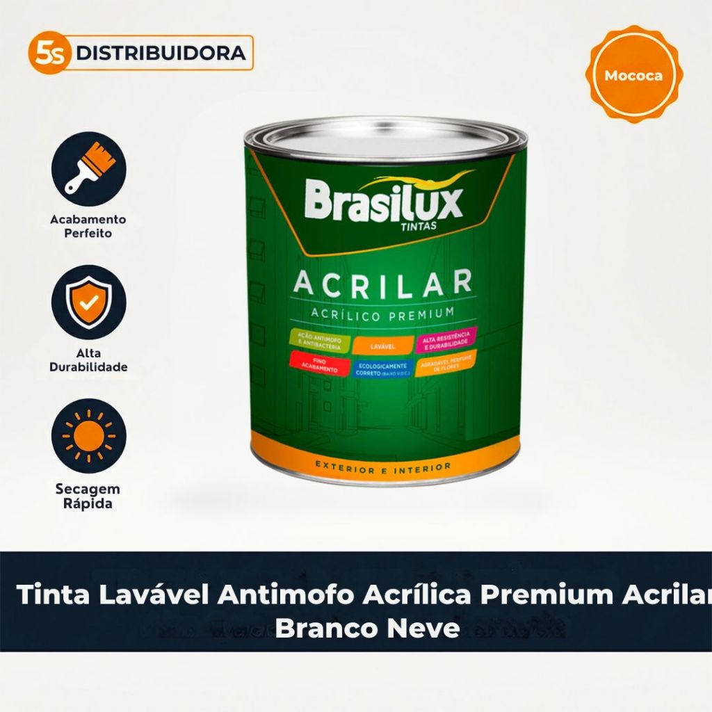 Tinta Lavável Antimofo Acrílica Premium Acrilar Branco Neve 900ml