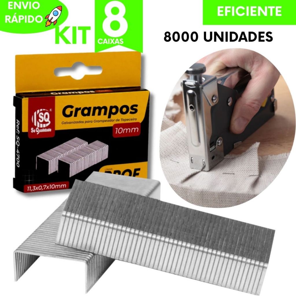 Utilidades Grampos Galvanizados Grampeador Resistentes Eficientes  Sofá Cadeira Tapete Forte 10mm 8000 UNI