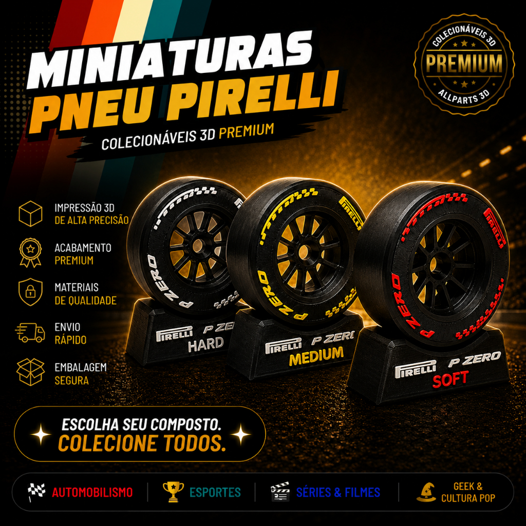 Miniatura Pneu F1 Pirelli P-Zero Soft Medium Hard Decorativa 3D