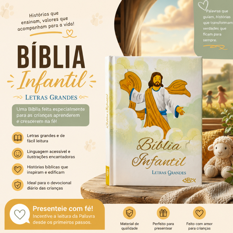 Bíblia Infantil  Letras Grandes Minha Primeira Bíblia Infantil Colorida Letras Gigantes Histórias Bíblicas