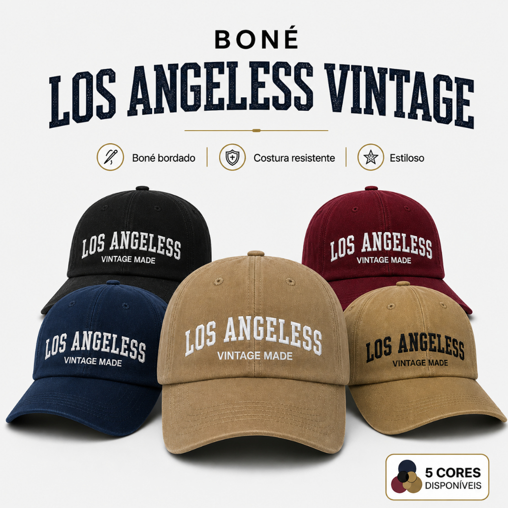 Boné Los Angeless Vintage Aba Curva Bordado Premium Estiloso Unissex Casual