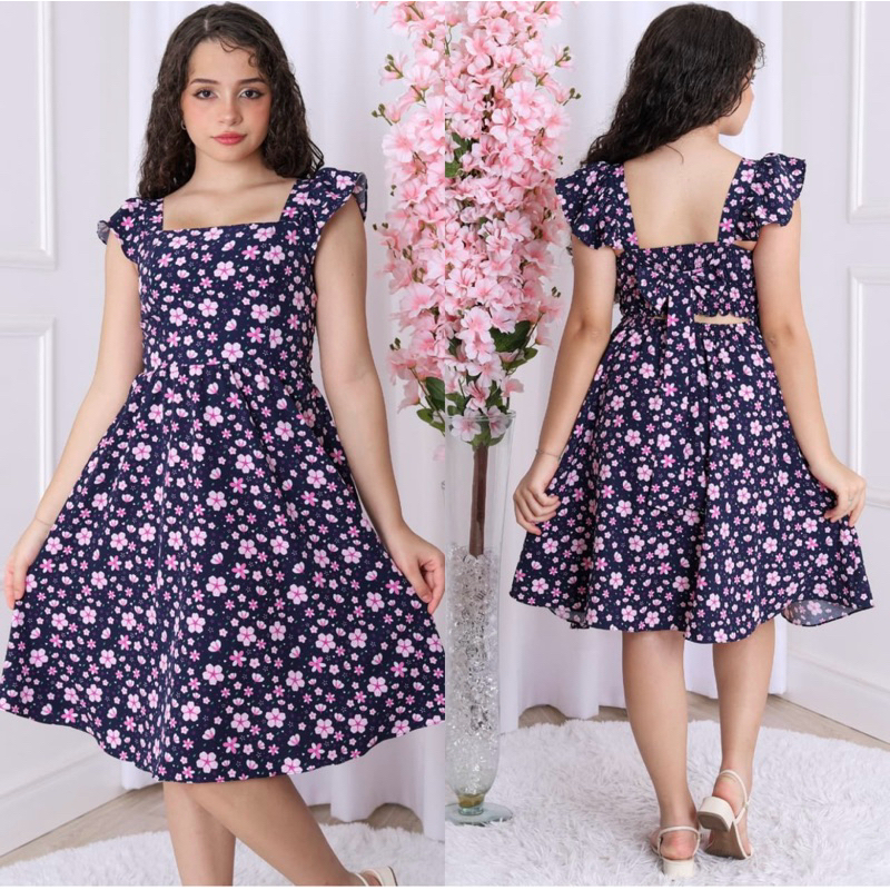Vestido Curto infantil menina juvenil florzinha regata babado laço
