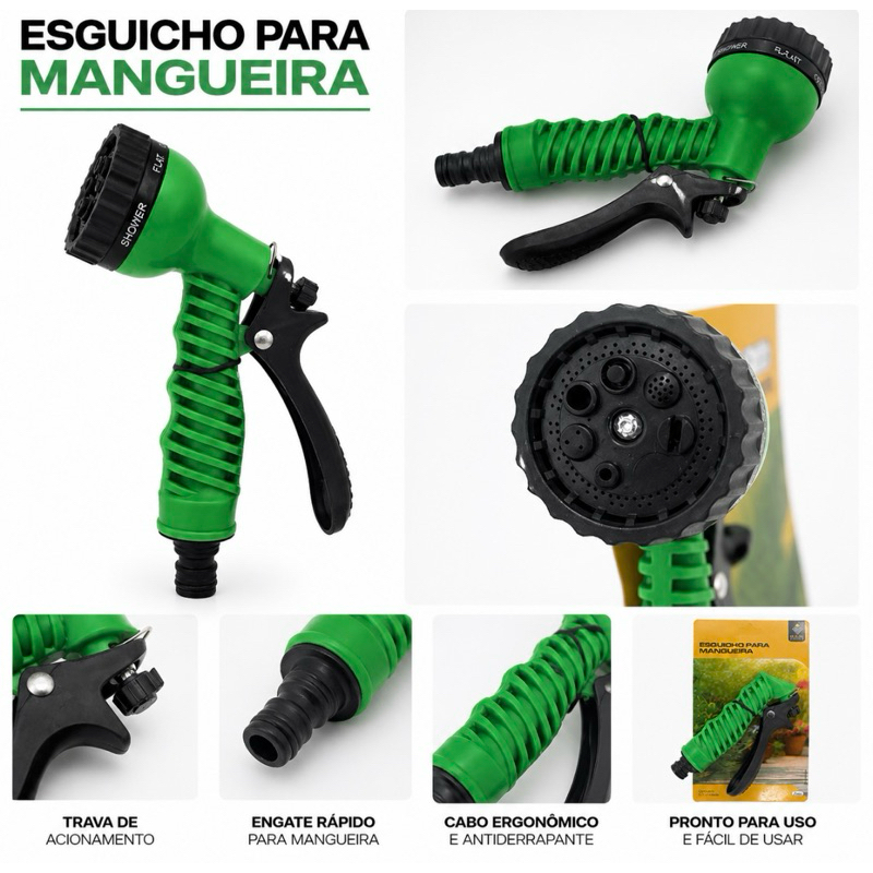 Esguicho para Mangueira 7 Jatos com Engate Rápido e Trava de Acionamento