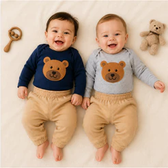 Conjunto para Bebê com Body Bordado 3D e Calça Ecolinho - Até 12 Meses