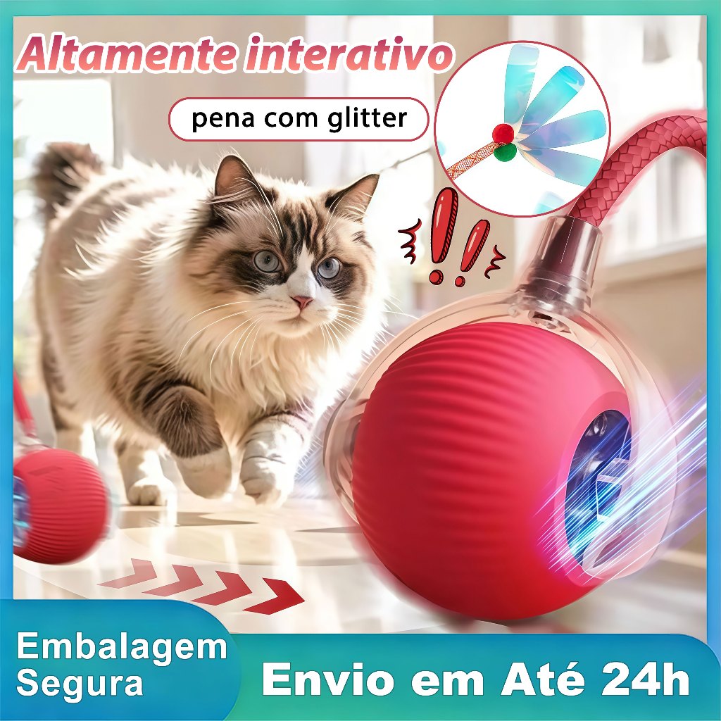 Brinquedo Inteligente para Gatos Bola Rolamento Automática Cauda Falsa Elétrica Recarregável