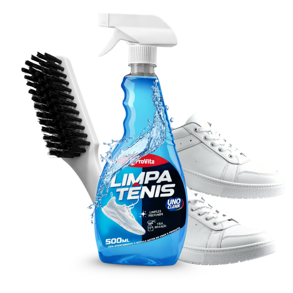 Kit Limpa Tênis Spray Premium Espuma 500ml + Escova Anatômica Remove Sujeira Pesada Calçado Branco