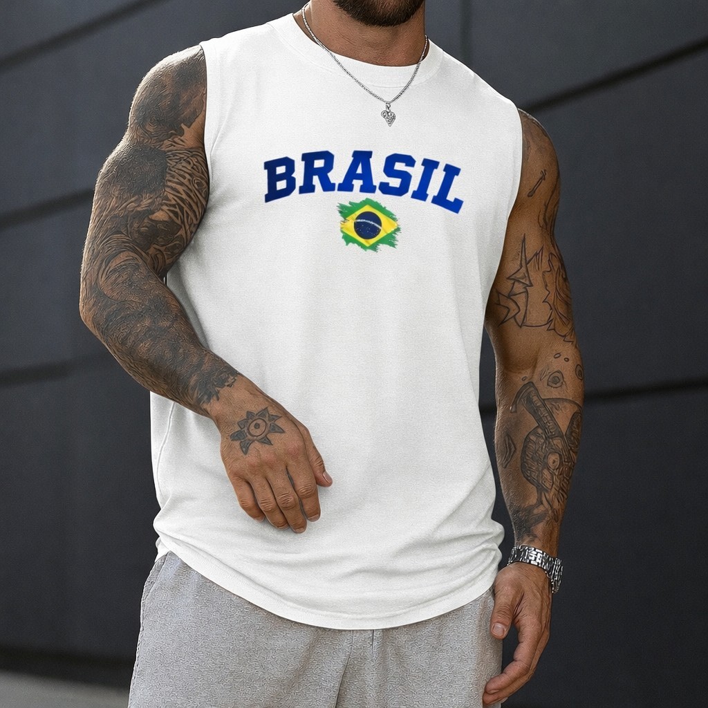 Regata Masculina premium Brasil Academia Treino Camiseta Fitness Streetwear