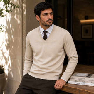 Blusa suéter de trico premium social gola v masculino