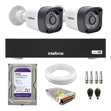 Kit 2 Câmeras Segurança Full HD DVR Intelbras 4 Canais Com HD Completo
