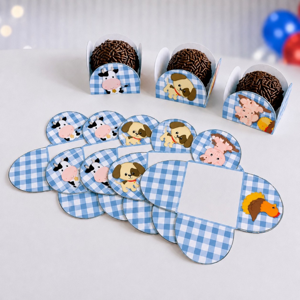 Forminha de Doces Fazendinha Azul Personalizada no Tema /Lembrancinha de Festa /Aniversário