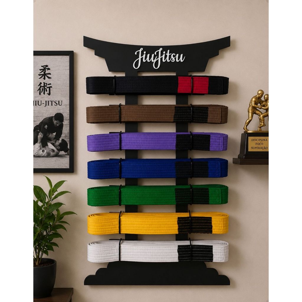 Porta Faixas Para Jiu Jitsu De Parede Preto 1295p