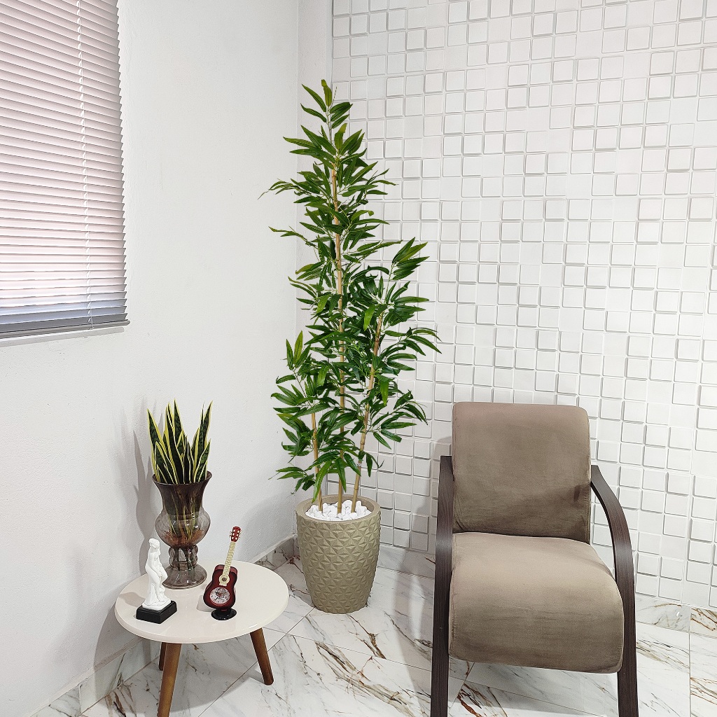 Planta Artificial Bambu Folha Grande 2 Metros Vaso Decoração Pedra