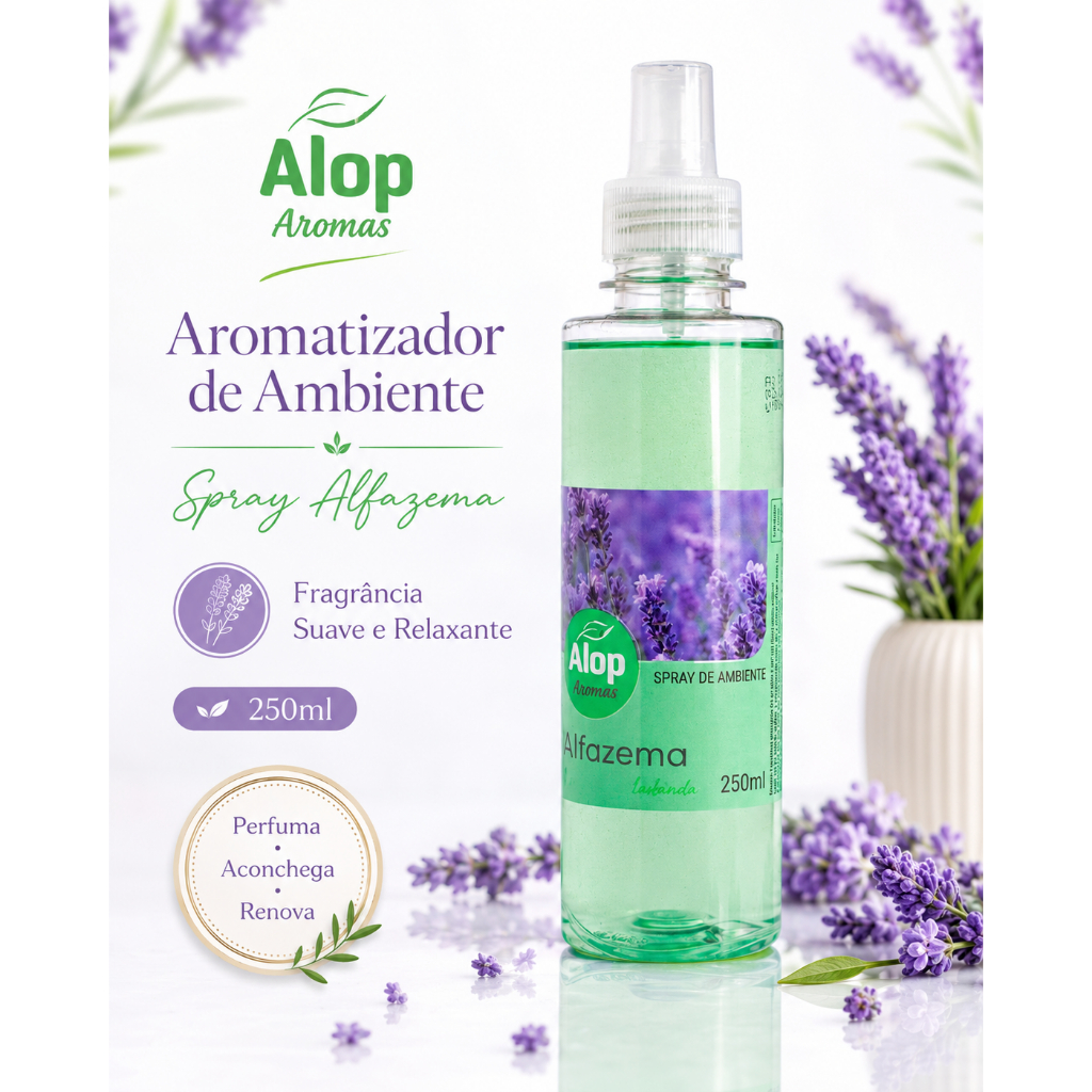 Imagem Aromatizador de Ambiente Spray Alfazema 250ml Alop Aromas Fragrância Suave Relaxante