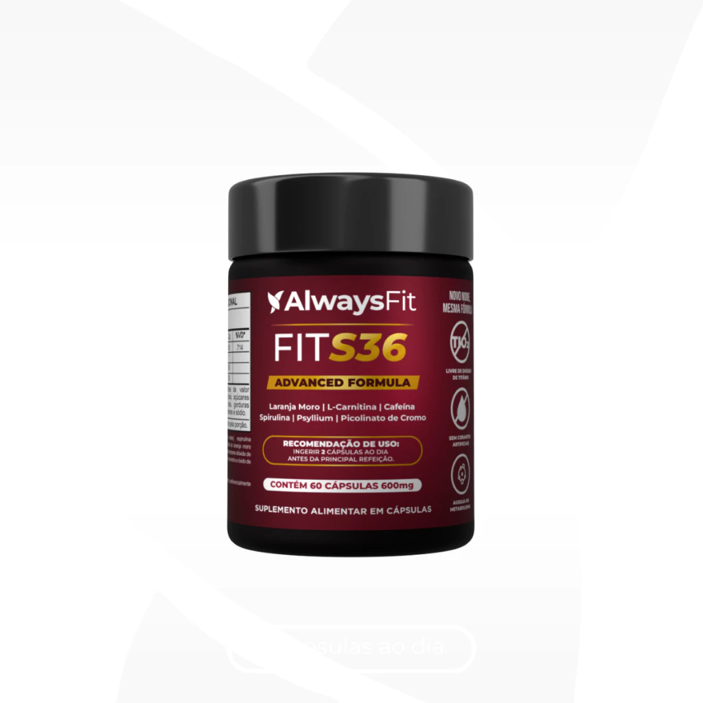 FitS36 AlwaysFit | Laranja Moro + Psyllium + Spirulina + Picolinato de Cromo + Cafeína + L-Carnitina | 60 Cápsulas