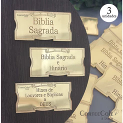 Kit 3 Un. Aplique Plaquinhas CCB para Decorar Bíblia em acrílico Dourado