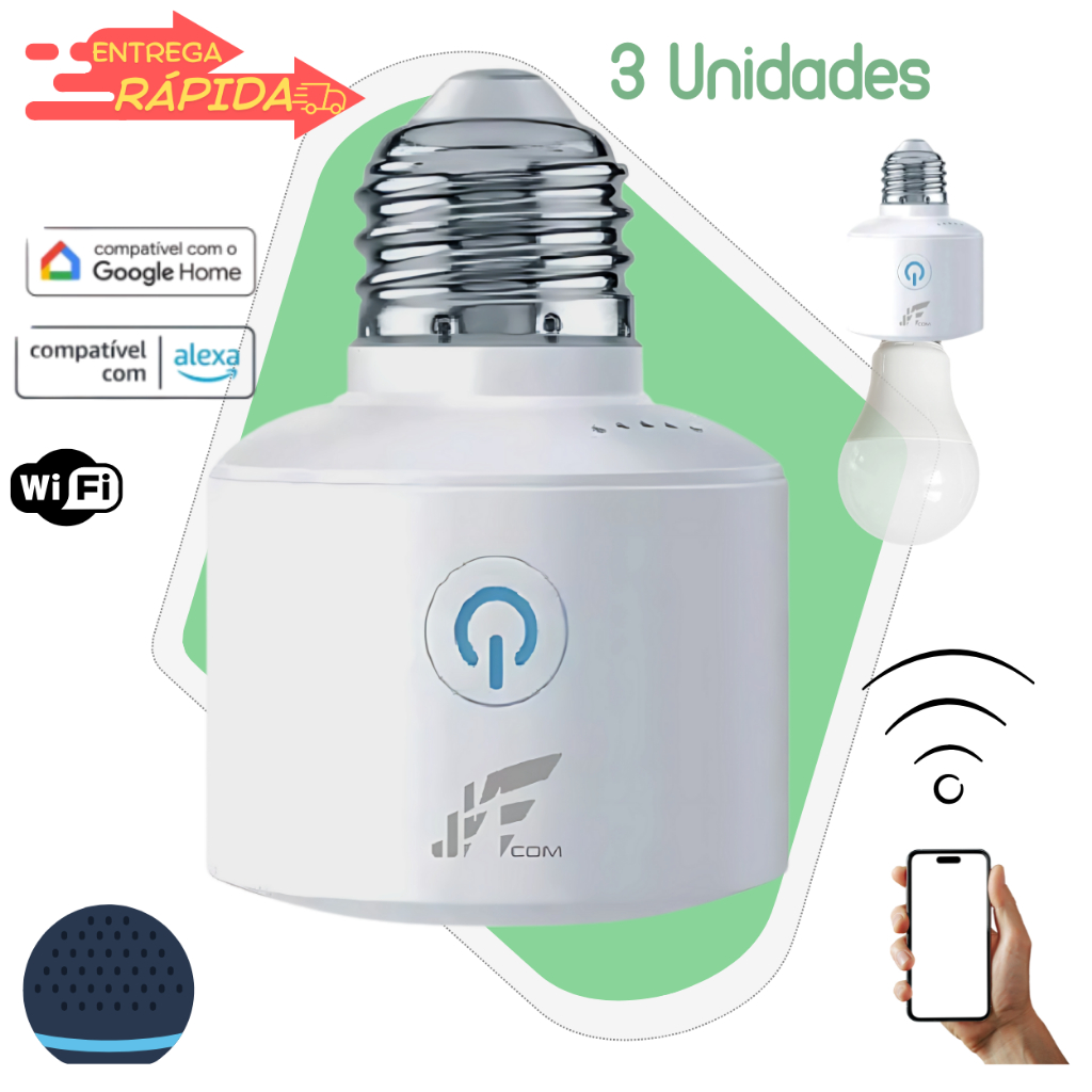 Soquete Inteligente Bocal Lâmpada Wifi Smart Alexa E27 Bocal de lampada Bivolt 1, 2 ou 3
