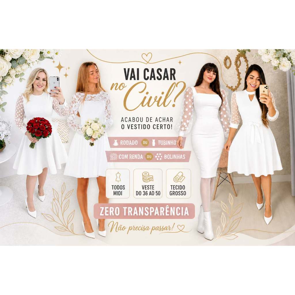 VESTIDO CASAMENTO CIVIL ELEGANTE BRANCO OFF-WHITE FESTA NOIVA CIVIL CURTO RENDA 36 AO 50